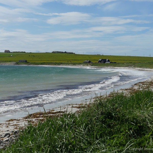 View of Newark Bay in Orkney looking west from the dunes