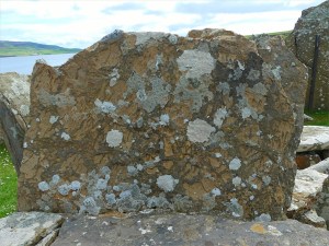 Texture and pattern in Devonian sedimentary rocks used for building stone walls on a over 2000 years ago