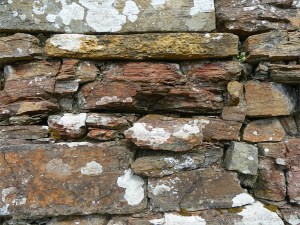 Texture and pattern in Devonian sedimentary rocks used for building stone walls on a over 2000 years ago