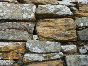 Texture and pattern in Devonian sedimentary rocks used for building stone walls on a over 2000 years ago