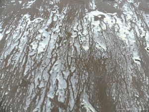 Natural patterns of sea foam on the beach