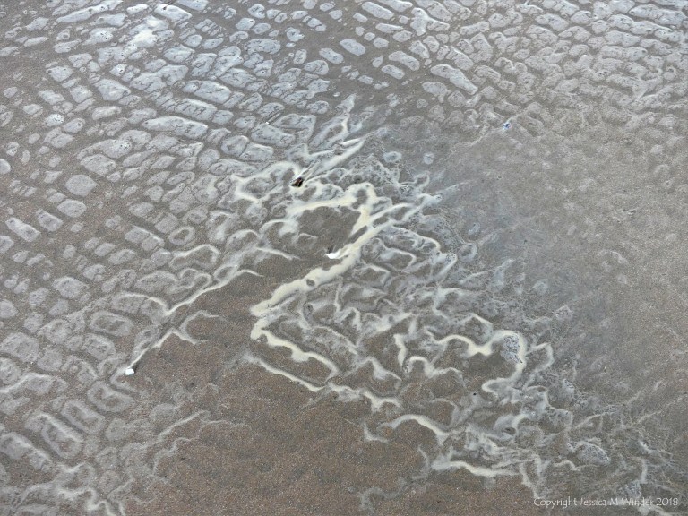 Natural patterns of sea foam on the beach