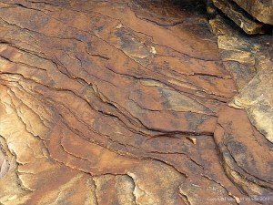 Water-worn sedimentary rock strata on the seashore