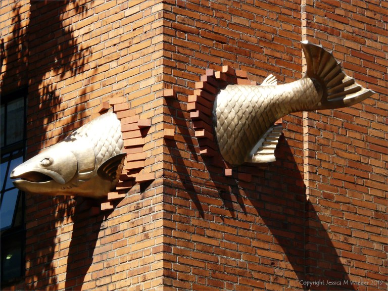 Bronze sculpture of a salmon