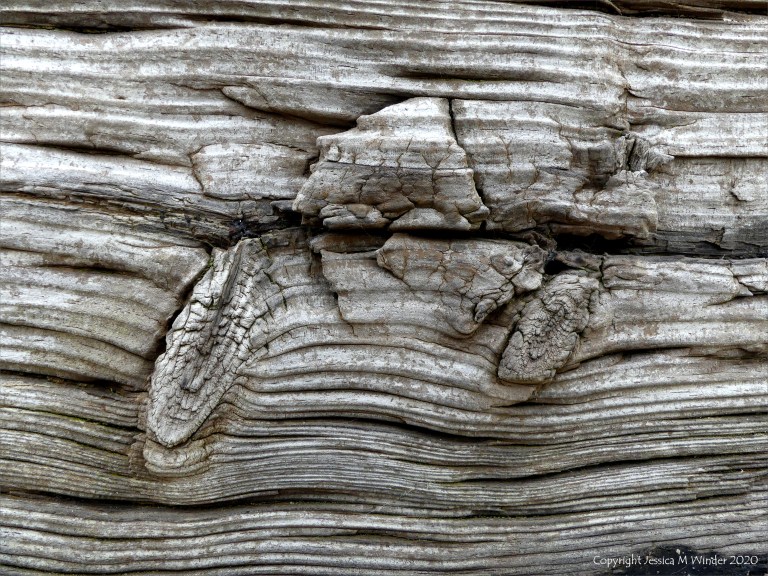 Recycled weathered railway sleeper texture detail