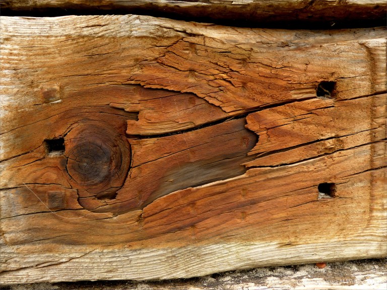 Recycled weathered railway sleeper texture detail