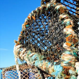 Fishing gear stacked on the quayside