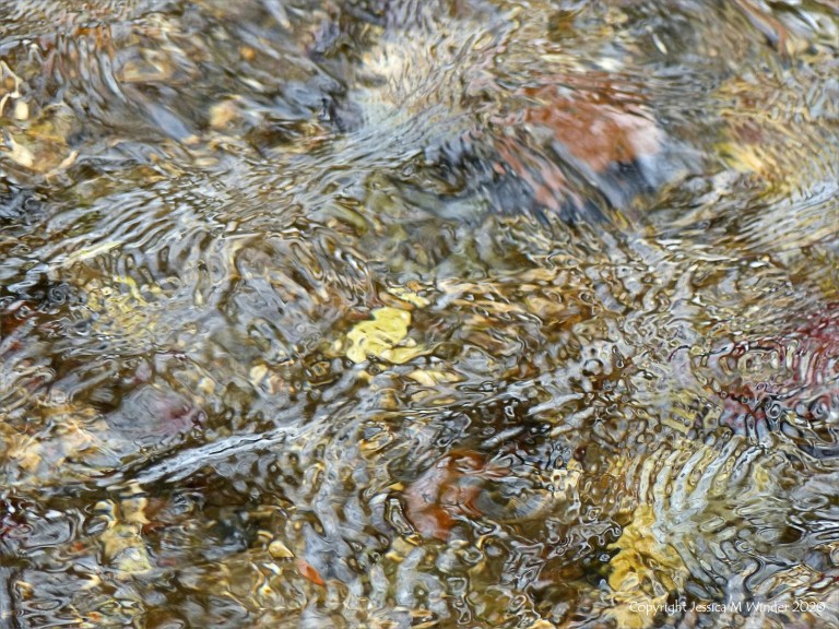 Close-up of pattern and texture in a fast flowing shallow river