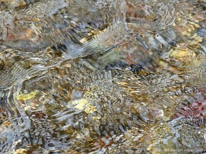 Close-up of pattern and texture in a fast flowing shallow river