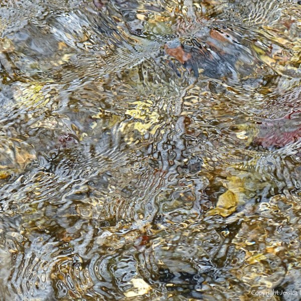 Close-up of pattern and texture in a fast flowing shallow river