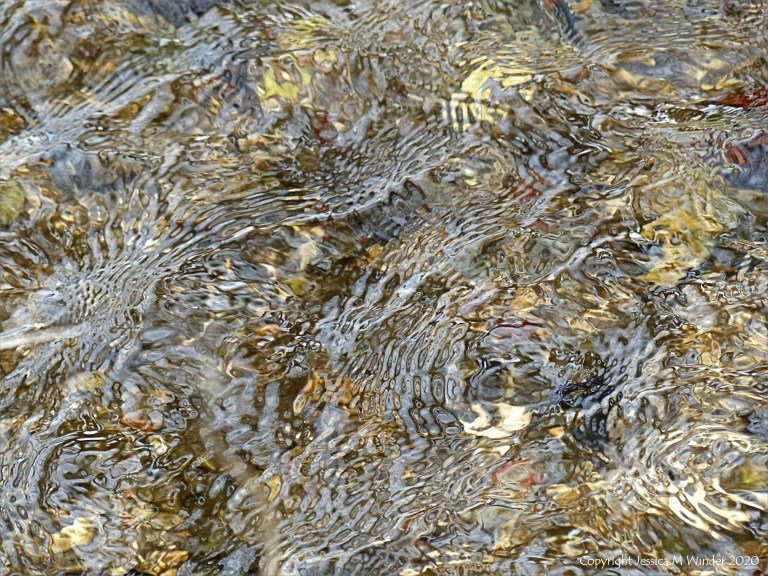 Close-up of pattern and texture in a fast flowing shallow river