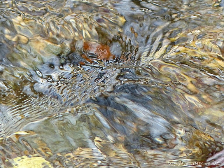 Close-up of pattern and texture in a fast flowing shallow river