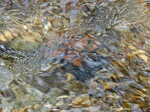 Close-up of pattern and texture in a fast flowing shallow river