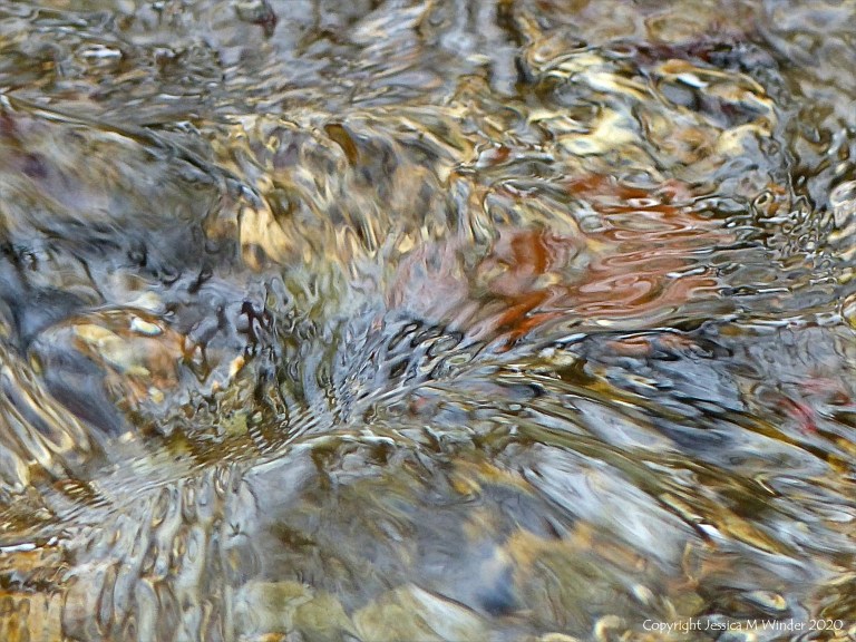Close-up of pattern and texture in a fast flowing shallow river