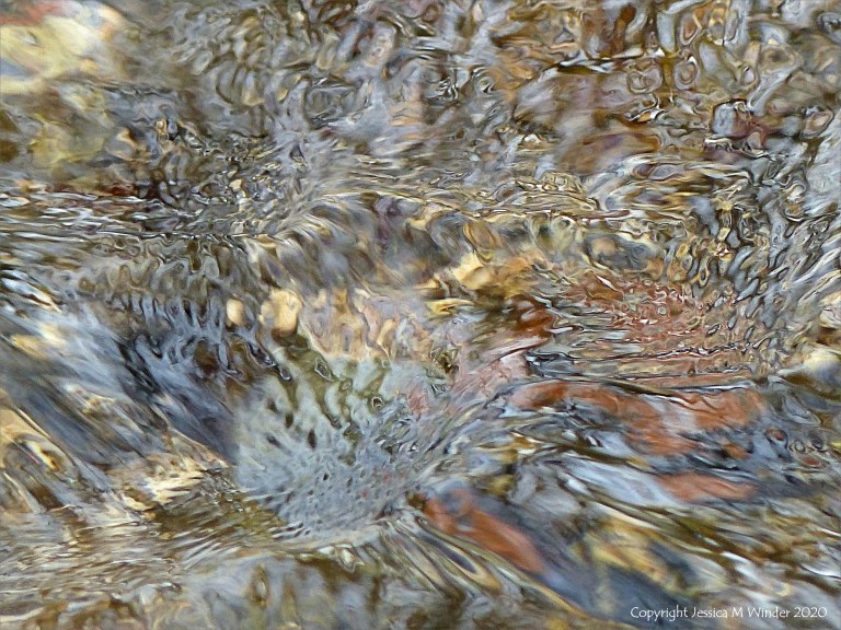 Close-up of pattern and texture in a fast flowing shallow river
