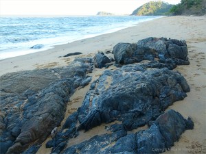 Rock outcrop with veins on Trinity Beach in Queensland