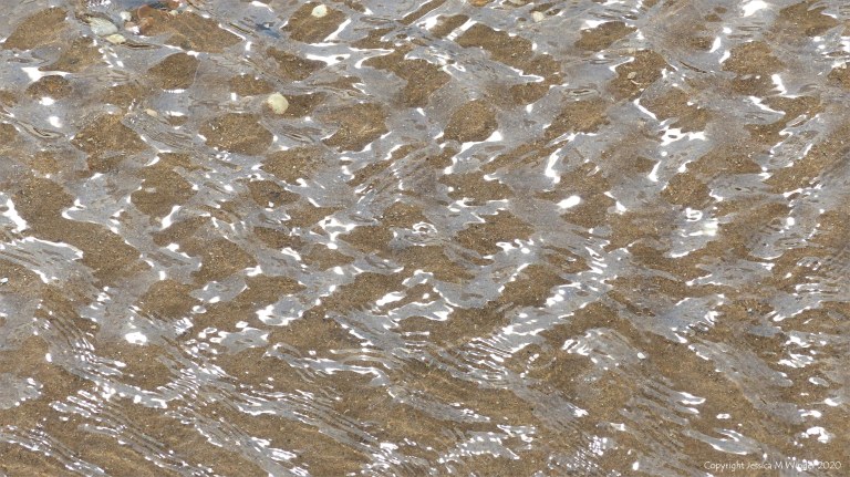 Patterns of reflected light on the surface of rippled water