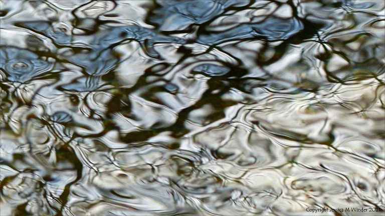 Macro shots of natural patterns of reflected light on fast-flowing water