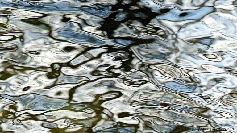 Macro shots of natural patterns of reflected light on fast-flowing water