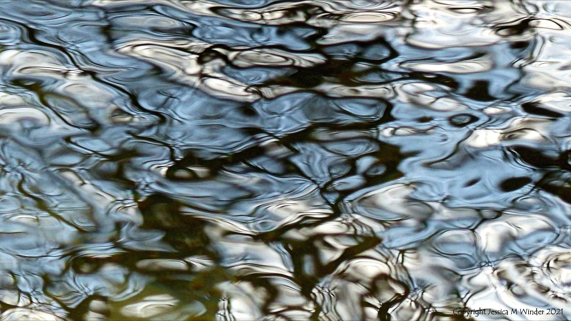 Macro shots of natural patterns of reflected light on fast-flowing water
