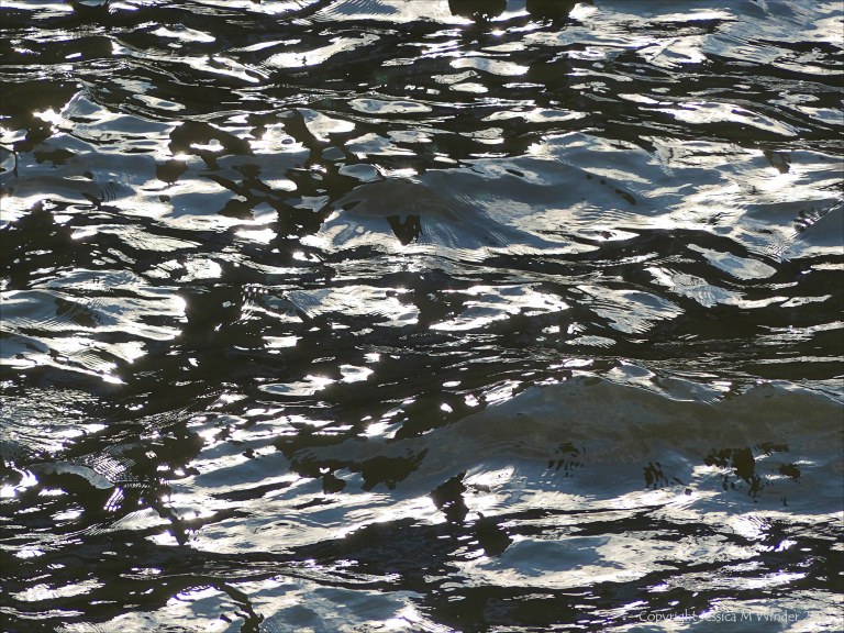 Abstract patterns of light reflected on the surface of flowing water