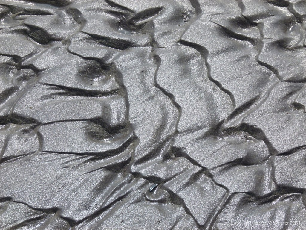 Natural patterns and texture in wet sand on the seashore