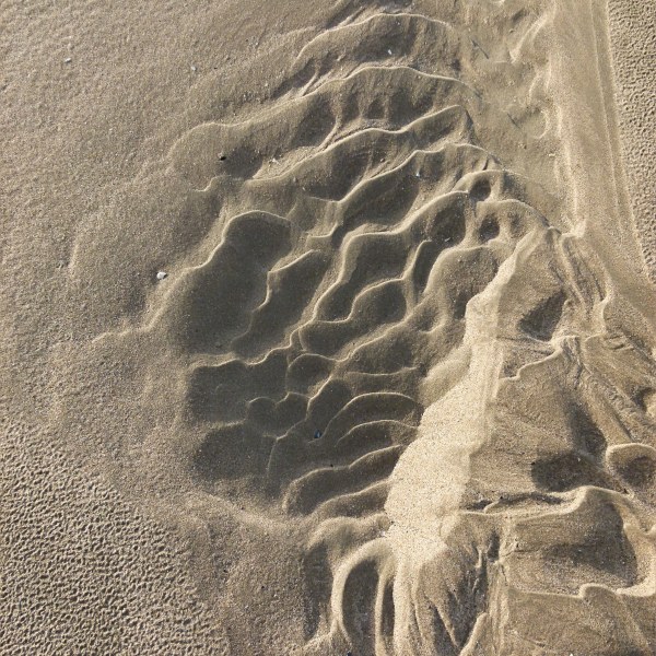 Asymmetrical sand ripple patterns on the beach