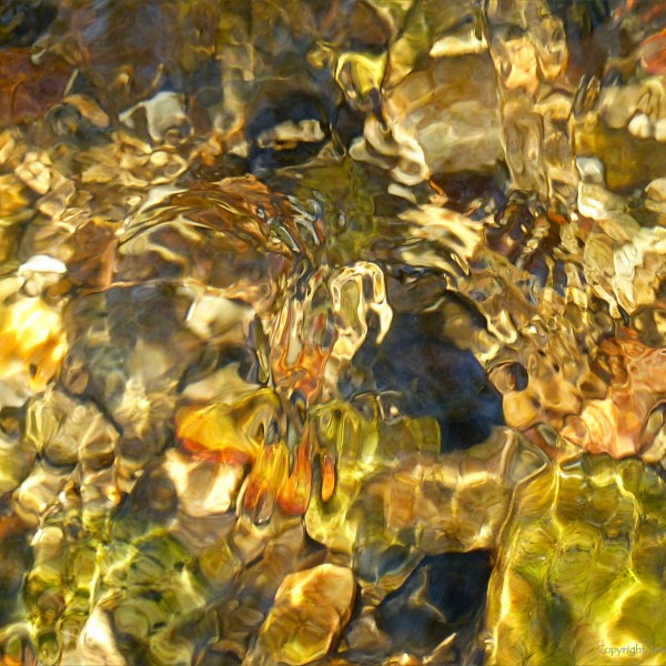 Riverbed stones seen through clear rippled water