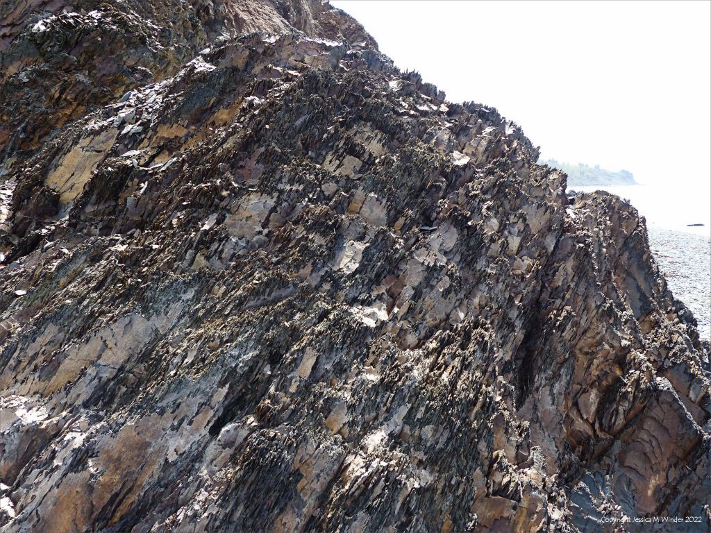 Texture of crumbling mudstone rocks in Nova Scotia