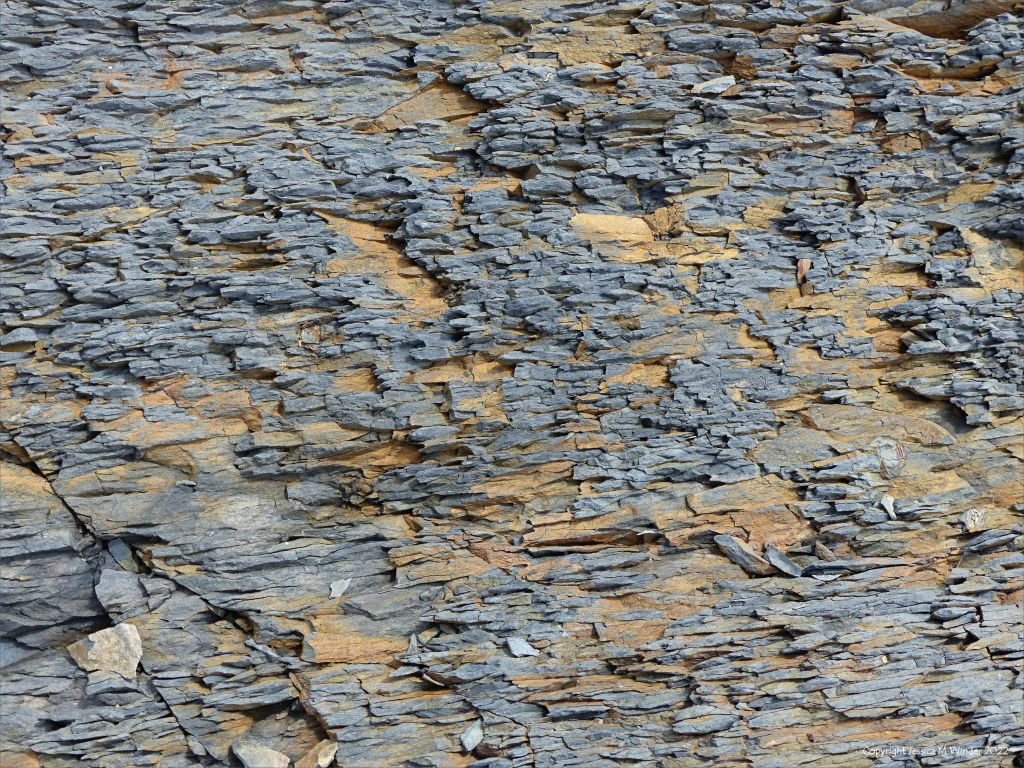 Rock texture, colour, and pattern in eroding Silurian mudstone