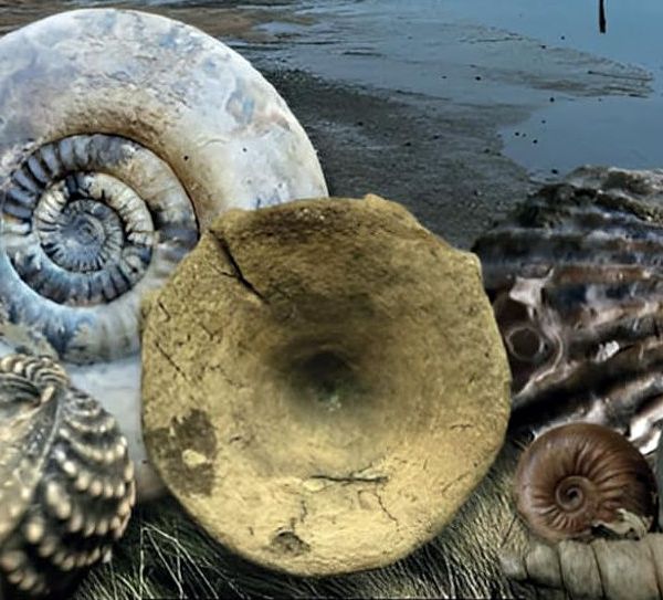 Fossils illustration on front cover of "A Field Guide to the Jurassic Fossils of the Fleet Lagoon, Dorset"