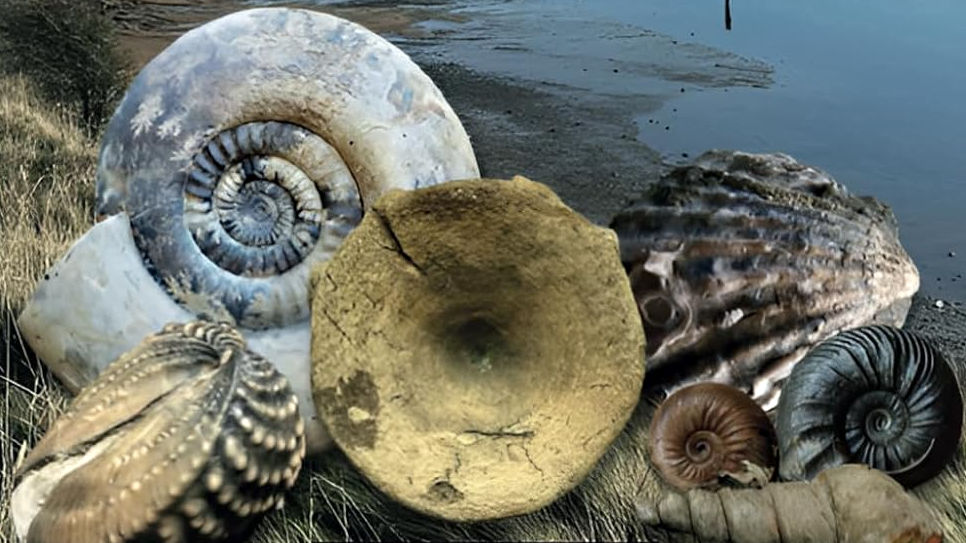 Fossils illustration on front cover of "A Field Guide to the Jurassic Fossils of the Fleet Lagoon, Dorset"