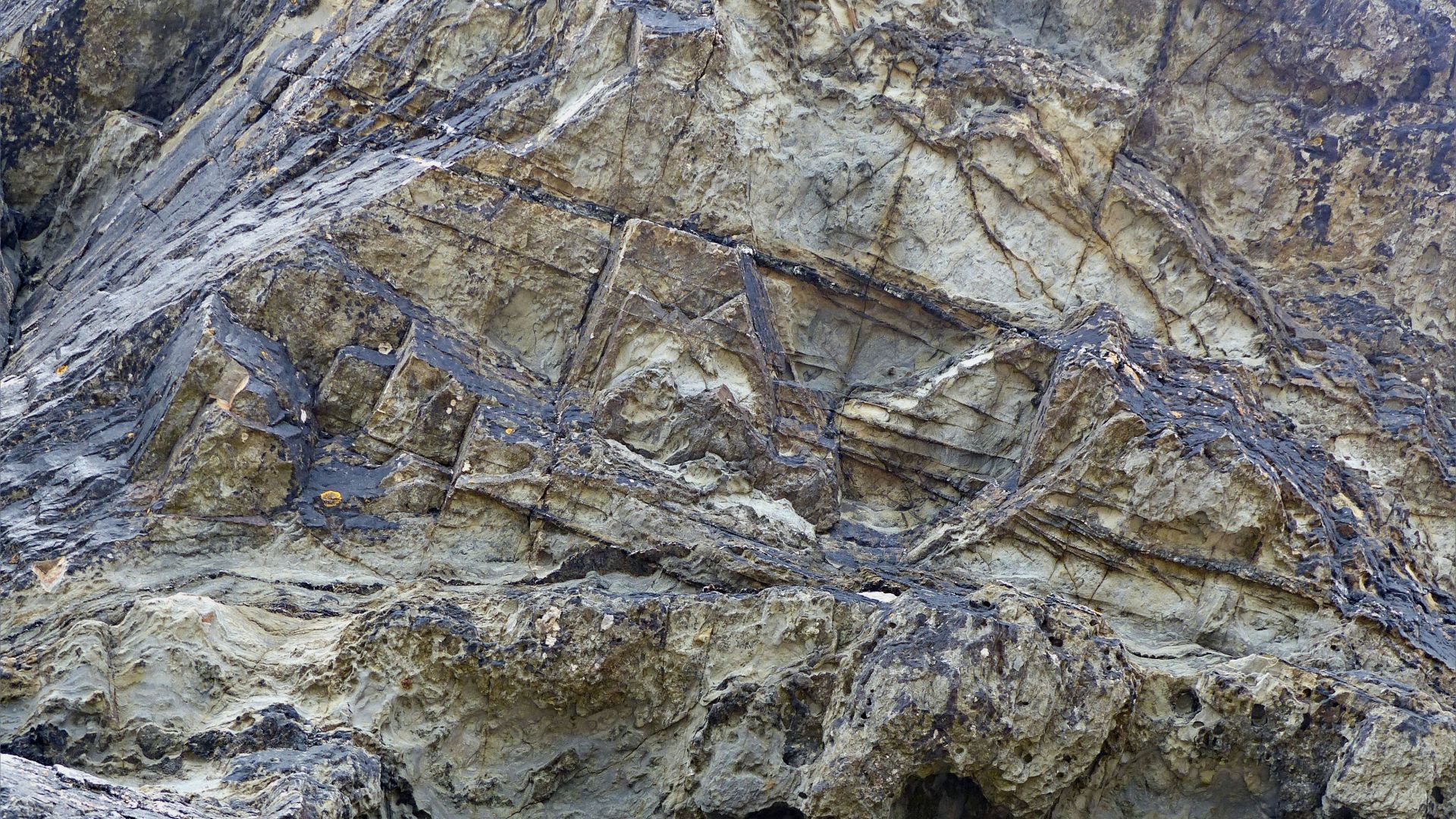 Pattern and texture in Silurian rock strata outcropping on Marloes Beach in Pembrokeshire