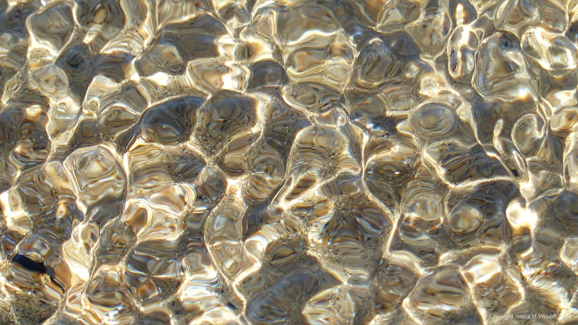Close-up picture of natural pattern of reflected light on shallow water ripples over sand