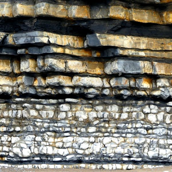 Stratification of Jurassic rocks in a cliff at Dunraven Bay on the Glamorgan Heritage Coast