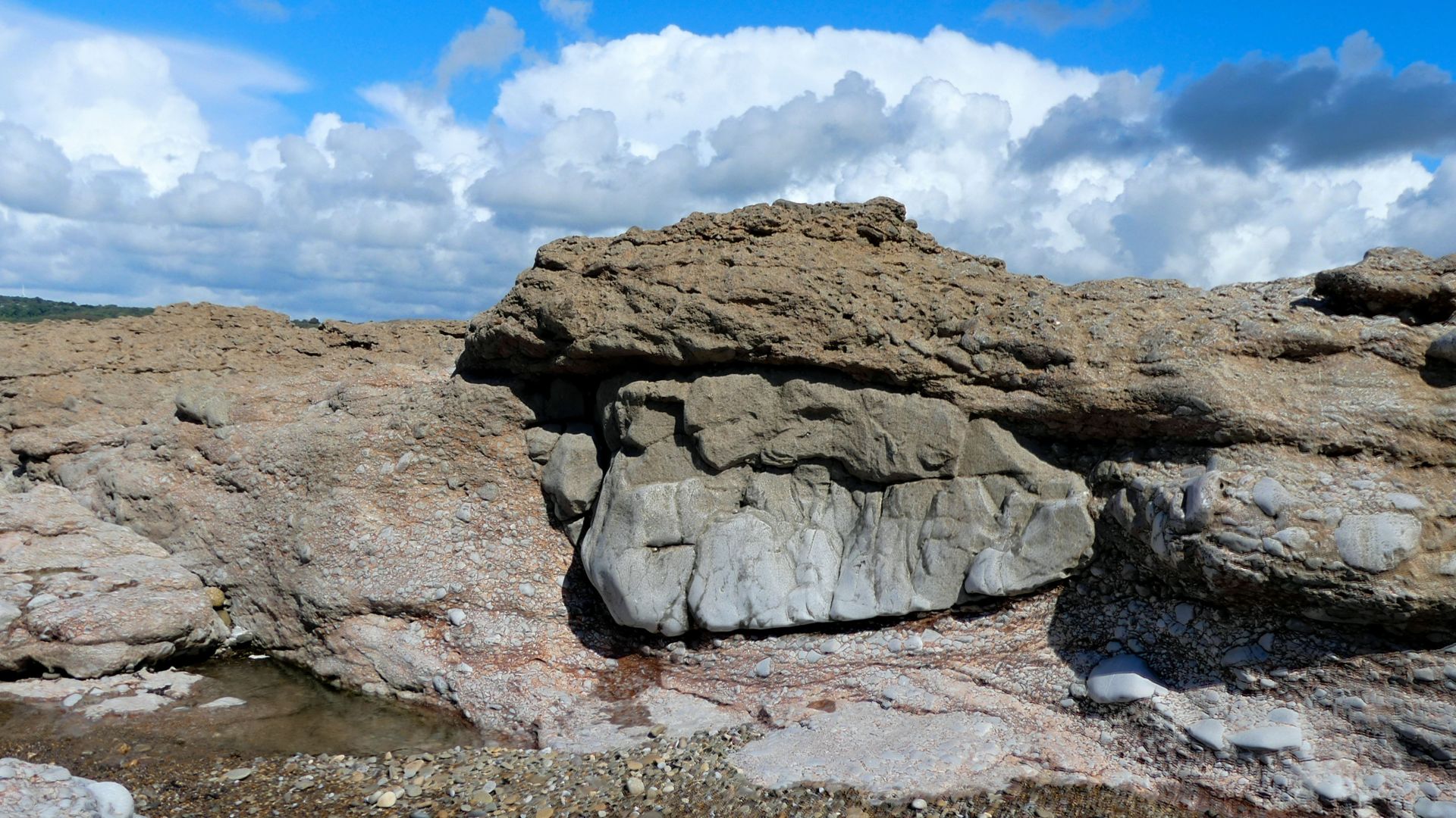 Detail of Triassic conglomerate at Ogmore-by-Sea on the Glamorgan Heritage Coast in South Wales